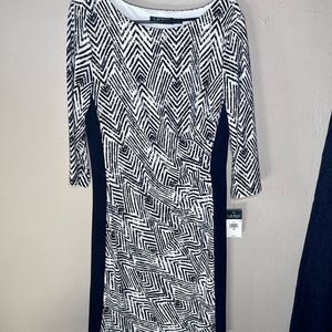 Lauren Ralph Lauren Dress New Dark Navy/White Chevrons W/Navy Sides